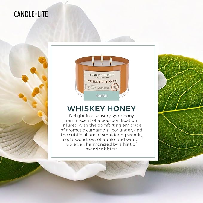 Candle-Lite Scented Candles for Men, Whiskey Honey Fragrance, 16.25 oz Jar, 3-Wick, 51 Hours of Burn Time, Masculine Aromatherapy with Long Lasting Scent, Ideal Gift for Father's Day and Home Decor