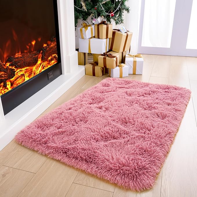 Noahas Fluffy Blush Rugs for Bedroom Girls,Door Mat Indoor Entrance,2x3 Shaggy Small Non-Slip Entryway Entry Area Rugs,Soft Plush Bedside Throw Kids Carpet Home Decor