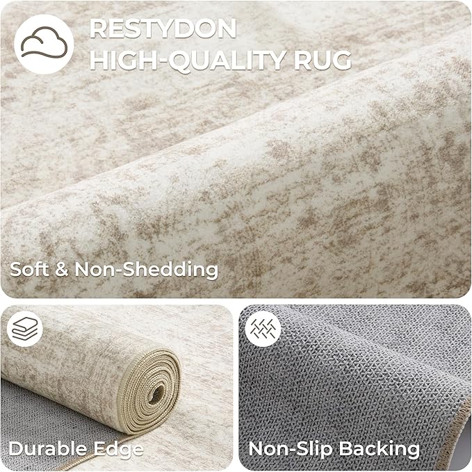 Washable Runner Rug 2.5x14, Non-Slip Long Hallway Runner for Entryway, Soft Vintage Kitchen Mats for Floor, Abstract Dining Room, Bedroom, Living Room Rugs(2.5'x14', Beige/Ivory)
