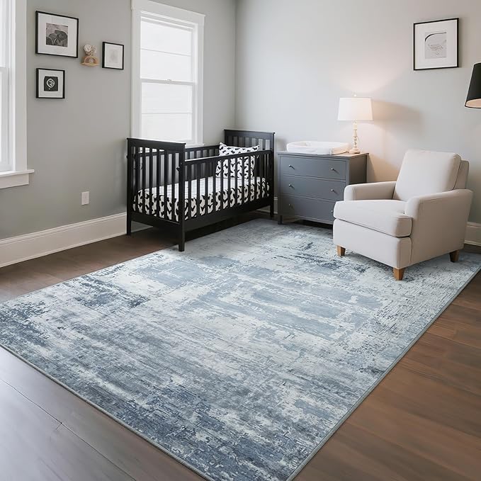 HOMORE Living Room Rug 6x9 Blue Area Rugs Non Slip Washable Rugs for Bedroom Dining Room Abstract Carpet for Farmhouse Kids Playroom Classroom Dorm