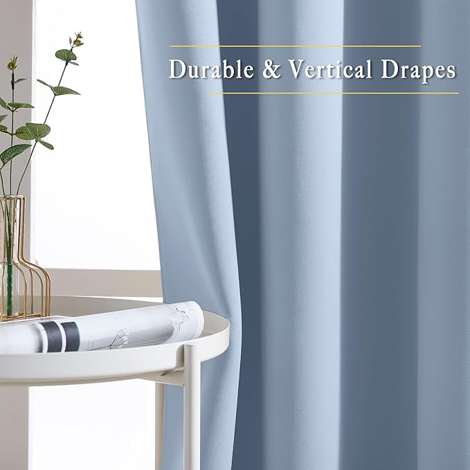 NICETOWN Room Darkening Grommet Panels - (52 inches Width, Vintage Blue, 1 Pair) Extra Long Curtains 120 inches Long, Privacy Draperies for Large Window