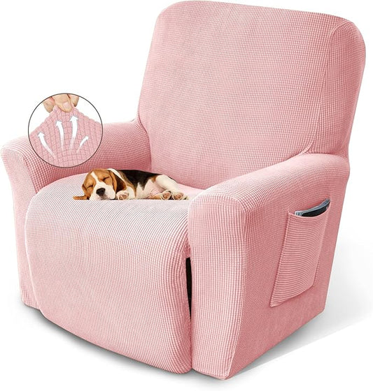 KEKUOU Recliner Chair Covers Lazy Boy Recliner Covers Stretch Couch Cover Slipcovers 1 Piece Furniture Protector with Elastic Bottom for Dog,Kids.(Recliner, Dusty Pink)