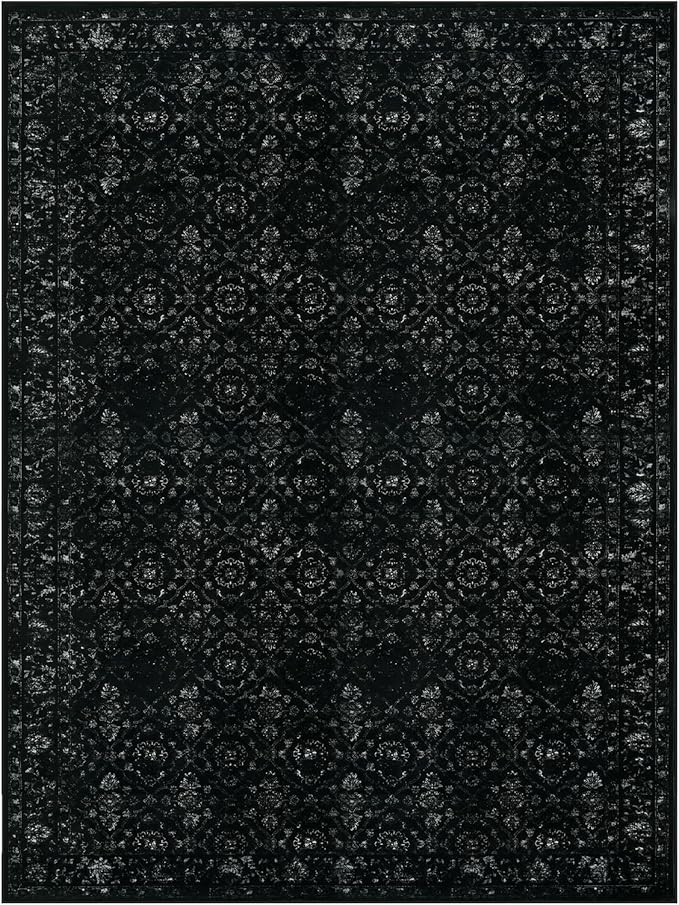 Hedlive Vintage Black Rug for Living Room 9x12, Ultra-Thin Washable Large Area Rugs for Dining Room Non Slip, Stain Resistant Bedroom Rug for Home High Traffic Area (9'x12', Black)