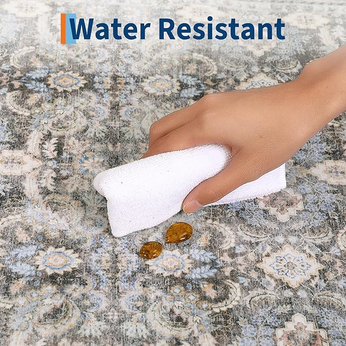 GarveeHome Runner Rug 2x6 Washable Vintage Floral Bathroom Rugs, Non Slip Low Pile Oriental Accent Carpet, Foldable Retro Runners for Hallways, Entryway, Laundry, Kitchen, Beige Brown