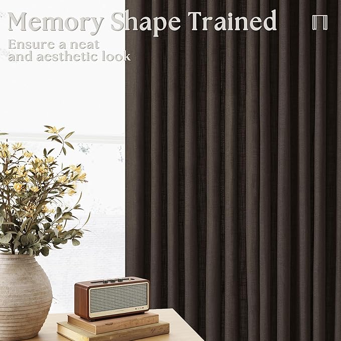 TWODRAPES Dark Chocolate Pinch Pleated Linen 120 Inch Curtains 2 Panels for Living Room Bedroom Memory Training Shaped Semi Sheer Pleat Drapes with Hooks Rings Light Filtering Window Curtain 40x120