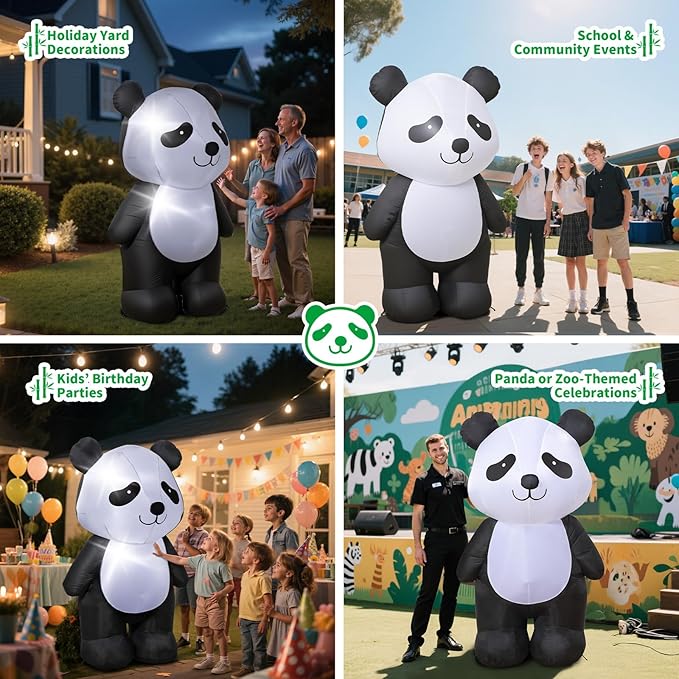 6 Feet Tall Inflatable Panda Decorations – Blow Up Outdoor Lawn Decor with LED Light, Cute Standing Panda Inflatable for Yard, Outside, Indoor, Holiday Party and Christmas Decorations