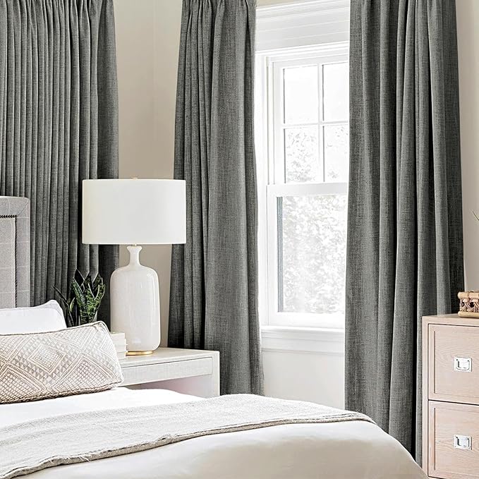 MIULEE Linen Texture Curtains for Bedroom Solid 100% Blackout Thermal Insulated Dark Grey Curtains Grommet Room Darkening Curtains/Draperies Luxury Decor for Living Room Nursery 52x72 Inch (2 Panels)