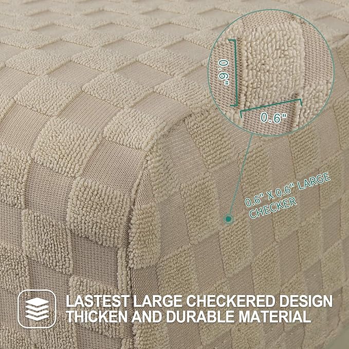 YEMYHOM 6 Pieces Stretch Loveseat Recliner Slipcover Jacquard Recliner Sofa Cover with Side Pocket Fitted Recliner Cover Couch Furniture Protector with Elastic Bottom (Medium, Khaki)