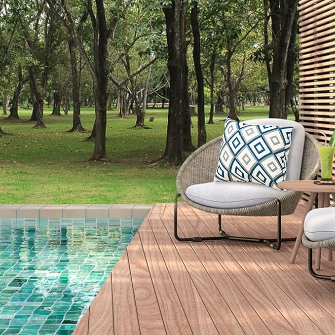 JMGBird Outdoor Pillows Set of 2 with Inserts - 18x18 Waterproof Throw Pillows for Patio Furniture, White Diamond Pattern Decorative Cushions for Deck Garden