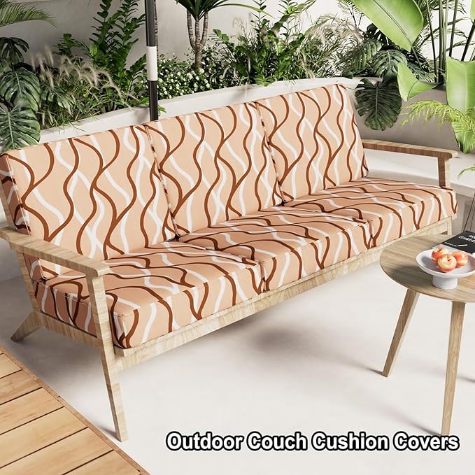 hyha Printed Couch Cushion Covers, Floral Sofa Covers Washable for 3 Cushion Couch, Stretch Pattern Outdoor Cushion Covers for Patio Furniture with Elastic Bottom(3 Packs, Sand Wavy)