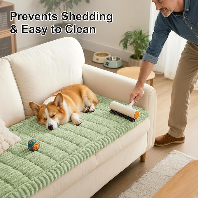 Smiry Couch Cover for Dogs Washable, Non Slip Fuzzy Pet Couch Covers for 3 Cushion Sofa Pet Friendly, Thick Soft Sofa Slipcovers Cushion Protector (Green, 27.6" x 47")
