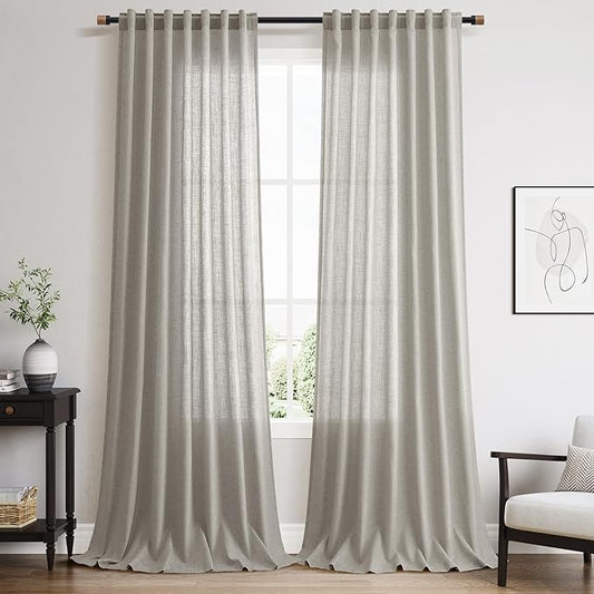 Nanspring Silver Grey Linen Curtains 90 Inch 2 Panels for Bedroom/Living Room Rod Pocket Back Tab Pleated Window Curtain Drapes Neutral Rustic Farmhouse Decor Dining Room Curtain 90 Inches Long