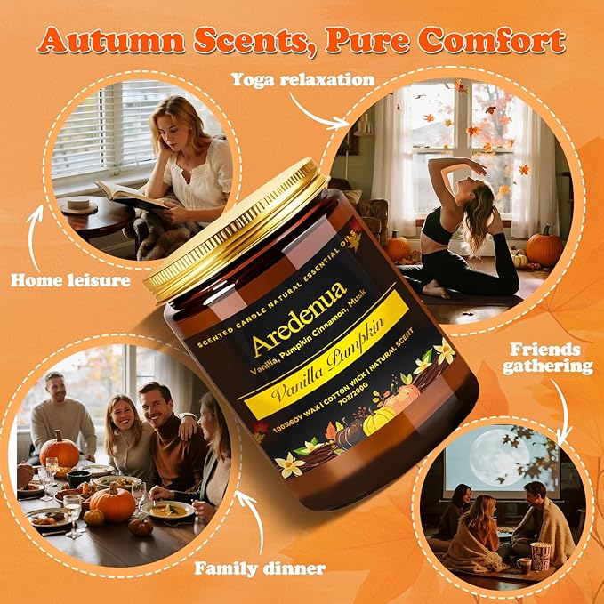 Vanilla Pumpkin Candle – Warm Holiday & Winter Pumpkin Aroma, Hand-Poured Soy Candle for Christmas Home Décor & Cozy Seasonal Gifting