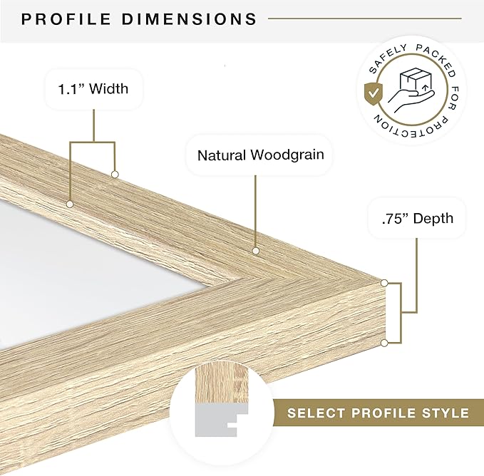 MCS Studio Gallery 24x36 Poster Frame Natural Woodgrain Engineered Wood, Vertical & Horizontal Wall Hanging Large Picture Frame for Photos, Posters & Art Prints (1-Pack)