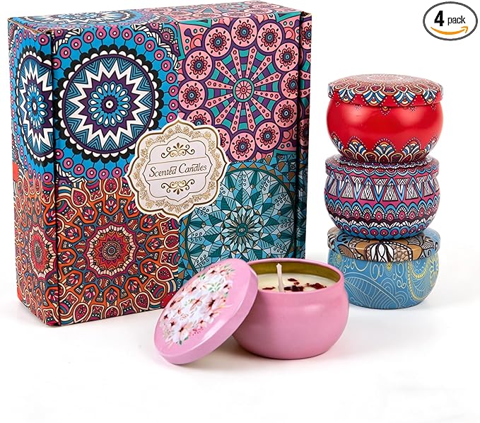 Scented Candles Gift Set for Women – 4 Pack Soy Wax Aromatherapy Candles with Essential Oils, Natural Long Lasting Candles for Stress Relief, Relaxation, Home Decor Gifts