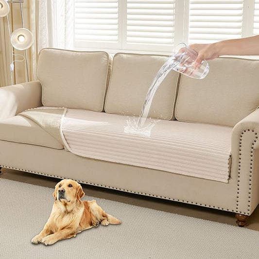 HAOMAIJIA Waterproof Couch Cover for Dogs Washable,Faux Fur Pet Couch Covers for Sofa,Soft Dog Bed Cover Non-Slip Couch Covers for 3 Cushion Couch Sofa Pet Friendly (Off White, 35" x 47" 1 Pack)