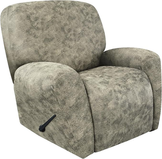 ANARACHON Recliner Chair Covers Leather Look, 4 Pieces Recliner Covers Non Slip, Soft Slipcovers for Large Recliners, Furniture Protector Washable for Pets (1 Seater, 03 Beige)