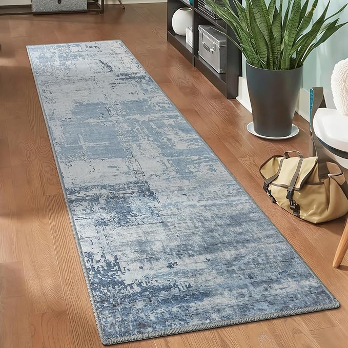 HOMORE 2x8 Runner Rug for Kitchen Hallways Runners Rugs,Blue Long Rug Non Slip Washable Rugs for Entrway Soft Abstract Carpet for Entrance Bedroom Living Room Bathroom