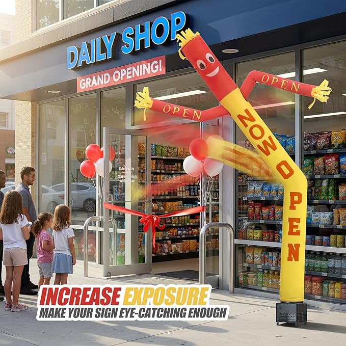 6ft Now Open Air Tube Dancer Inflatable Waving Tube Man with Lights & Built-in Blower - Wacky Waving Dancing Guy Set for Business Promotion