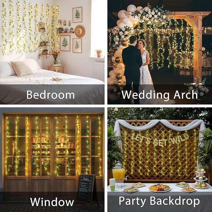 suddus Vines with Lights for Bedroom, 150 LED Fairy Lights with Vines, Pothos Curtain Lights for Bedroom, Dorm, Wedding, Party, Wall, Indoor, Outdoor Decor, 6.5ft x 4.9ft