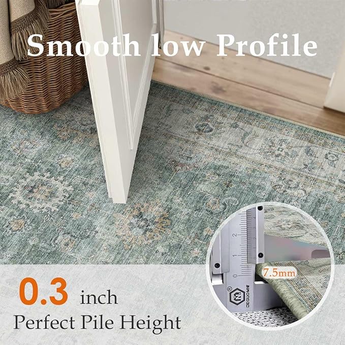 2x3 Washable Area Rug for Entryway Teal Blue Vintage Non-Slip Low Pile Distressed Rustic Carpet Door Mat Soft Small Throw Rug for Indoor Entrance Bathroom