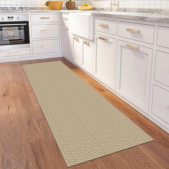 KOZYFLY Washable Runner Rug 2x6 Ft Runners for Hallways Non Slip Kitchen Runners Braided Cotton Entryway Runner Indoor, Carpet for Hallway Kitchen Entryway Bedroom, Sand/Ivory