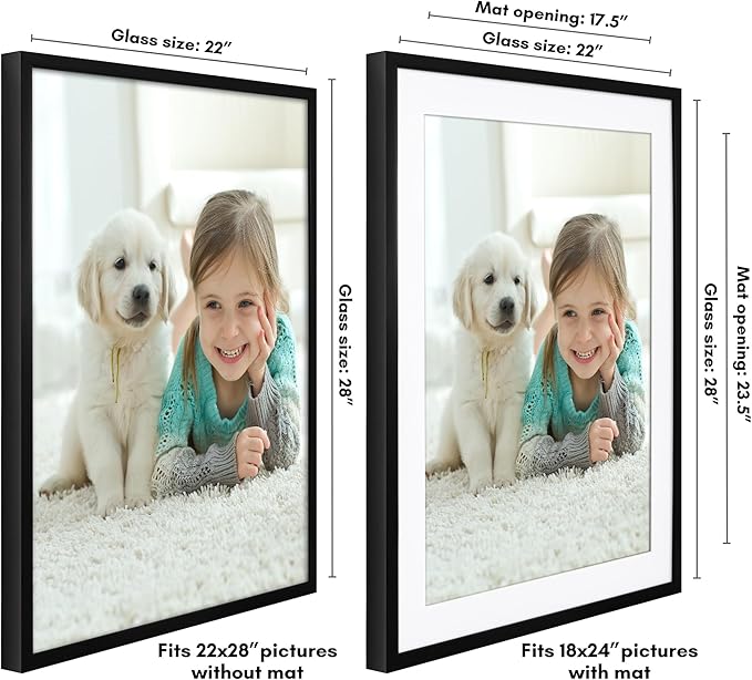 Americanflat 22x28 Poster Frame with Polished Plexiglass - Use as 18x24 Frame with Mat or Display 22x28 Photo Without Mat - Soho Collection - Deep Molding Picture Frames for Wall Display - Black