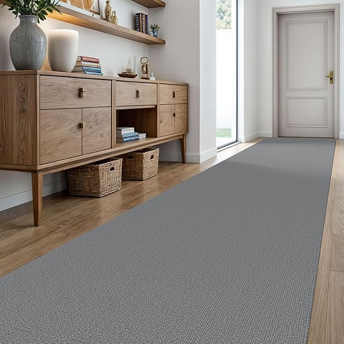 KOZYFLY Washable Runner Rug 3x20 ft Hallway Kitchen Runner Rugs with Rubber Backing Bobo Non Slip Entryway Runner Indoor, Long Carpet Runners for Hall Kitchen Entryway, Grey