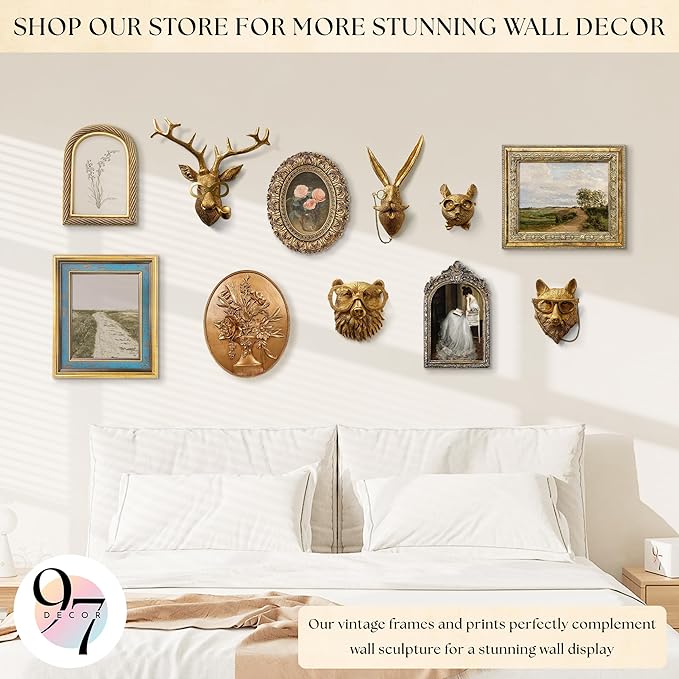 97 Decor Vintage Wall Sculptures For Living Room - Gold Vintage Wall Decor, Ornate Oval Hangings Antique Pediment Brass Floral Walls Art Gallery For Home Kitchen Bedroom Decorations