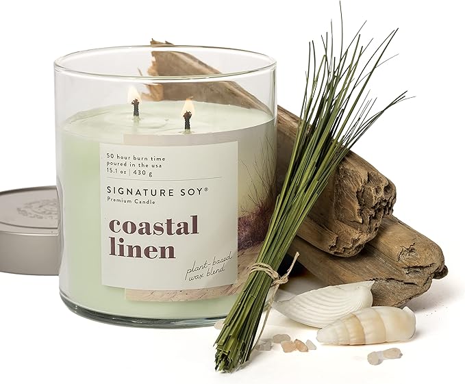 Signature Soy Lidded Coastal Linen Scented Candle