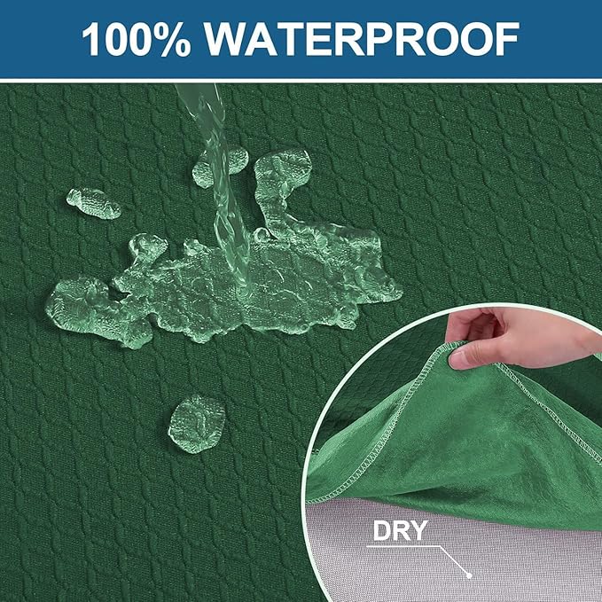 Smiry Waterproof Seat Covers for Dining Room Chairs Set of 6, Stretch Jacquard Removable Washable Chair Seat Slipcovers Protector, No Rear Covers, Emerald Green
