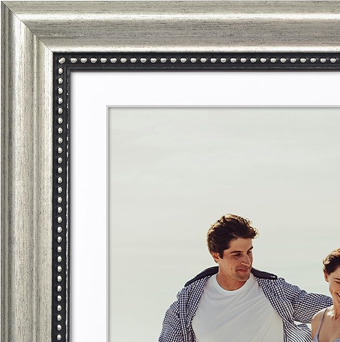Americanflat Vintage Frames - 13x19 Picture Frame with Beaded Accents and Polished Plexiglass - Use as 12x18 Frame or Display 13x19 Photos Without Mat - Heirloom Collection - Wall Display - Silver