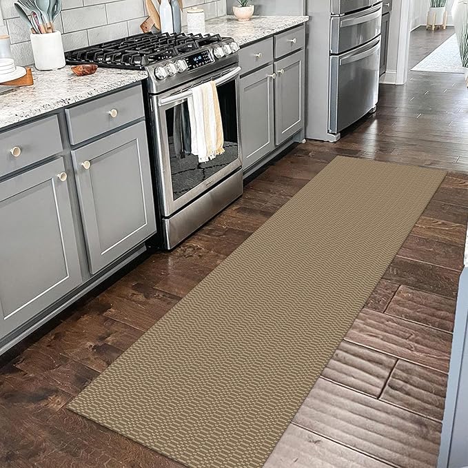 KOZYFLY Washable Runner Rug 2x6 Ft Runners for Hallways Kitchen Runners with Rubber Backing Braided Cotton Entryway Runner Indoor, Carpet for Hallway Kitchen Entryway Bedroom, Beige/Khaki