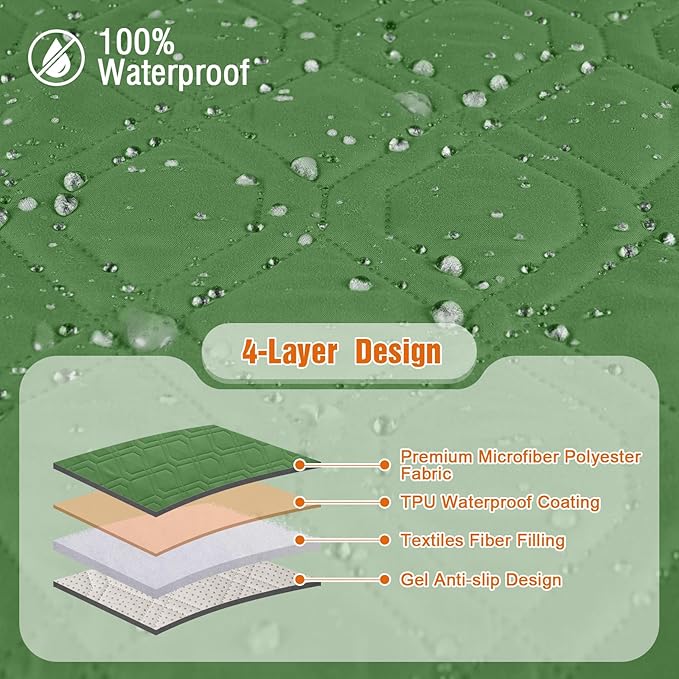 VANSOFY 100% Waterproof Recliner Chair Covers, Recliner Cover Non-Slip Dog Chair Cover Furniture Protector Washable Slipcover with Pocket, Elastic Straps for Pets, Dogs(Vine Green, 23.6")