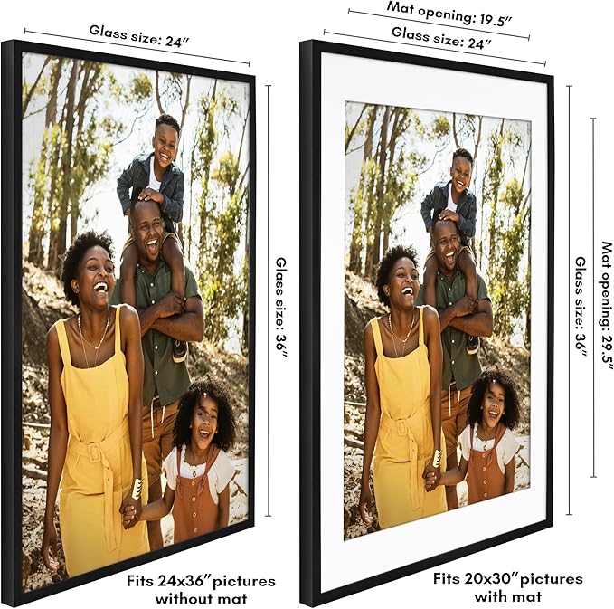 Americanflat 24x36 Poster Frame with Polished Plexiglass - Use as 20x30 Frame with Mat or Display 24x36 Photo Without Mat - Soho Collection - Deep Molding Picture Frames for Wall Display - Black