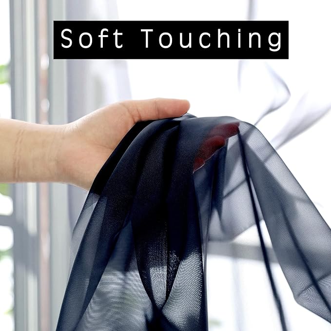OWENIE Sheer Curtains 54 inches Long 2 Panels Set, Rod Pocket Curtain Sheers for Living Room/Bedroom, Light Filtering Voile Panels Drapes Small Window Treatments 2 Pcs Total Wide 84 Inches, Navy Blue