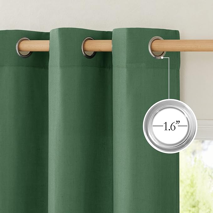 NICETOWN Flax Olive Green Linen Curtains for Room Divider, Grommet Top Thick Flax Semi Sheer Vertical Drapes Privacy Assured with Light Filtering for Sliding Glass Door, W68 x L96, 2 Pieces