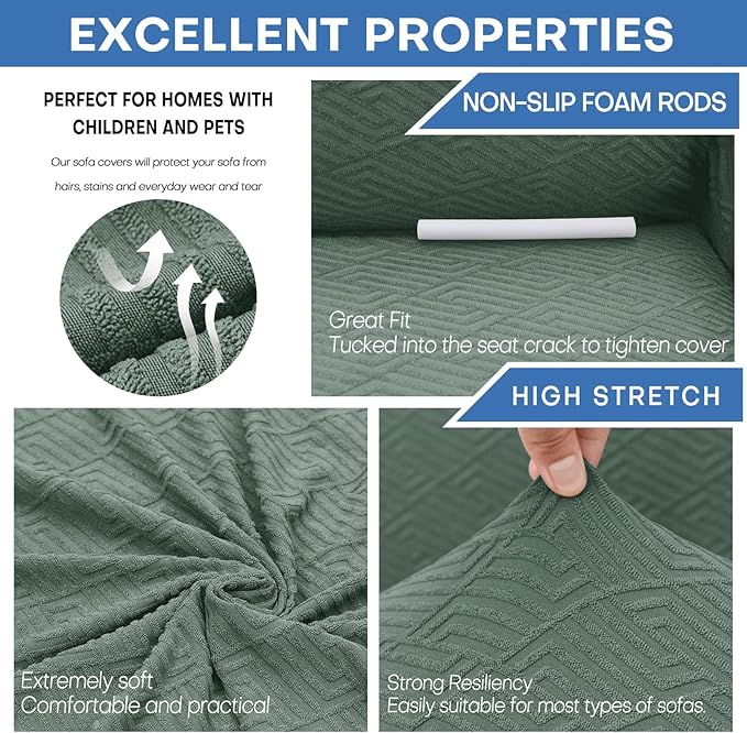 XINEAGE New Extra Large Couch Cover for 3 Cushion Couch (91"-110") 1 Piece Stretch Oversized Sofa Slipcovers Jacquard 4 Seater Furniture Protector Elastic Bottom for Kids,Pet (XL Sofa, Pea Green)