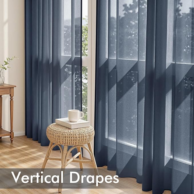 MIULEE Navy Blue Sheer Curtains 84 Inches Long, 4 Panels Set, Light Filtering Rod Pocket Voile Drapes Window Treatments, Semi Transparent Airy Fabric for Bedroom and Living Room, 54 x 84 Inches