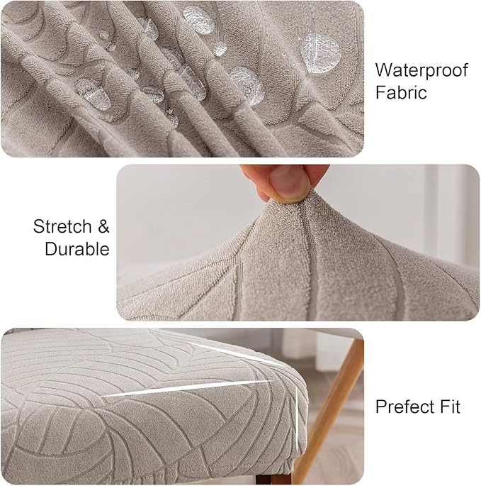 Genina Waterproof Chair Covers for Dining Room 6 Pack, Stretch Jacquard Dining Chair Cover Removable Washable Chair Protectors Cover for Kitchen, Home (Leaves-Warm Gray, 6 PCS)
