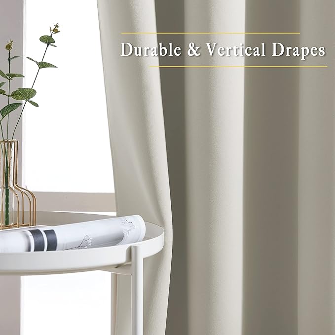 NICETOWN Room Darkening Draperies Curtain Panels - Window Treatment Thermal Insulated Solid Grommet Room Darkening Curtains/Panels/Drapes for Bedroom (Natural, Set of 2, 80 by 95 Inch)