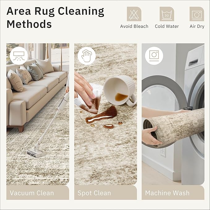 Soalmost 2x3 Washable Rugs for Kitchen, Floor, Entryway, Powder Room Small Area Rug Non-Slip Vintage Low Pile Throw Door Mat Brown