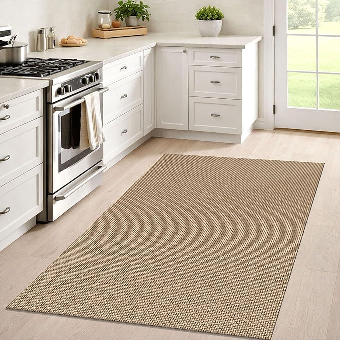 IOHOUZE Washable Area Rug 4x6 Non Slip Rubber Backed Woven Indoor Outdoor Rugs for Entryway Bedroom Rug Kitchen Floor Throw Carpet for Entrance Living Room, Orange/Tan/Brown