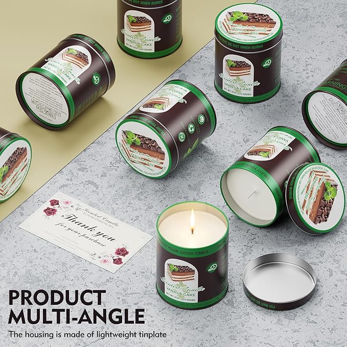 2 Pack Scented Candles (90 Total Burn Hours) - Soy Wax Candles 9 oz Each in Tin - Long Lasting Aromatherapy Candle Gift Set (Vanilla Cake)