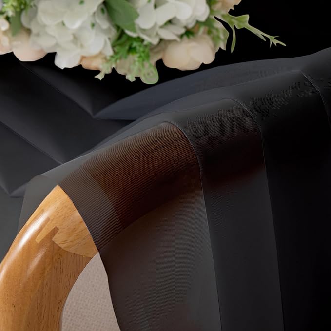 Lecloud 36 Inch Black Curtains Sheer Tiers for Kitchen Set of 2 Pieces, Dual Rod Pocket Window Small Curtain for Bedroom, Elegant Living Room Bathroom Cafe Cupboard Gauzy Tiers, 40W x 36L Inch
