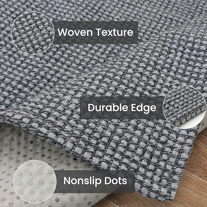 IOHOUZE Washable Runner Rug 2.6x8 Non Slip Rubber Backed Wide Hallway Runner Entryway Runner Indoor, Kitchen Rugs Woven Cotton Floor Carpet for Hall Entrance Bedroom, Dark Grey