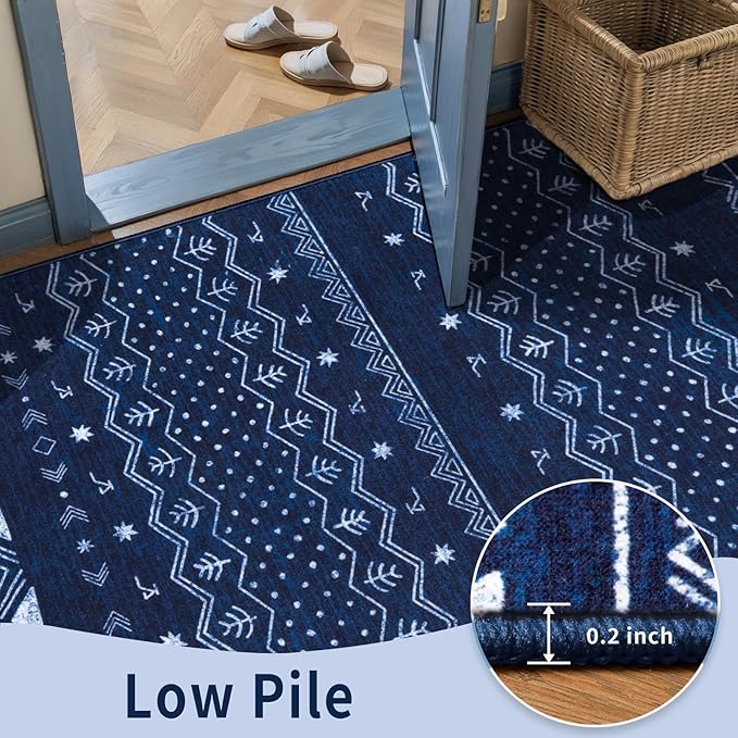 SERISSA 2x3 Rugs for Entryway, Washable Non-Slip Blue and White Small Area Rug, Soft Low-Pile Boho Geometric Indoor Entry Rug Door Mat Indoor Entrance Front Door Carpet for Bathroom Kitchen Bedroom