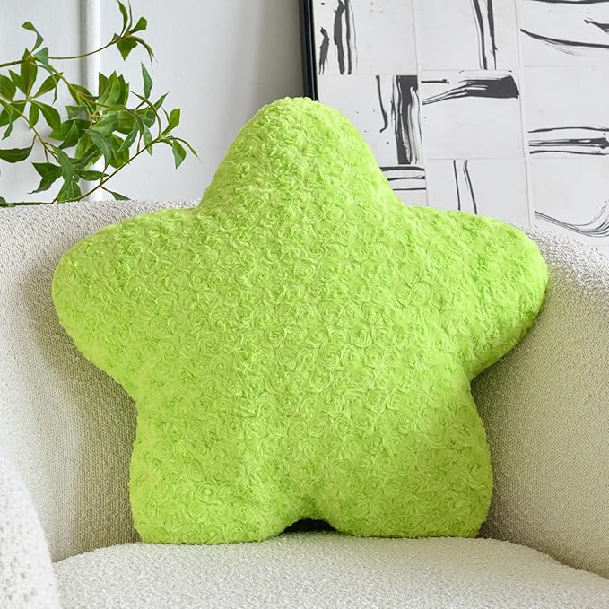 Star Pillow, 19.7" Star Shaped Plush Pillow for Couch Bed Sofa, Cute Decorative Throw Pillows with Soft Faux Fur Room Decor for Bedroom Living Room (Green)