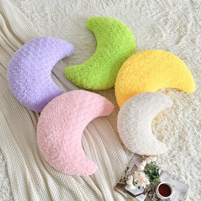 Moon Shaped Pillow with Soft Faux Fur for Couch, Bed, Sofa - Cute Half Moon Pillows with Room Decor for Bedroom, Living Room (14.9 Inches, Lavender)