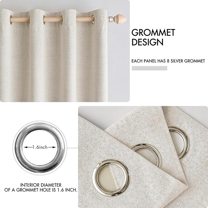 MIULEE Linen Curtains for Bedroom 100% Blackout Thermal Insulated Birch Grommet Room Darkening Curtains & Drapes for Living Room Nursery 52 x 63 Inch (2 Panels)